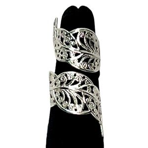 Oversized Silver Filigree Scroll Ring Adjustable Maximalist Chic Trendy